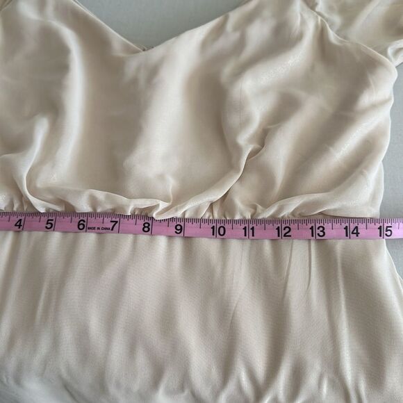 After Six Lux Shim V Neck Cold Shoulder Flounce Dress Bridesmaid in Gold Sz.10L - Picture 7 of 11